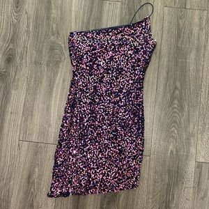 Amazing sequin blue/purple/pink one shoulder mini dress!